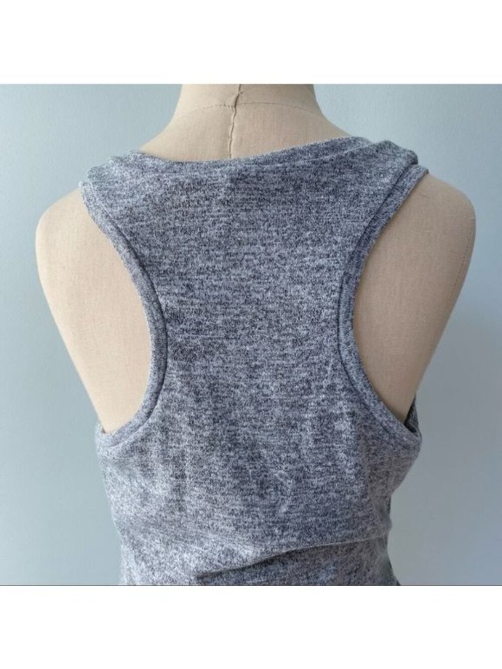 Express Fringe Ruched Racerback Heathered Gray Dress - Picture 8 of 12